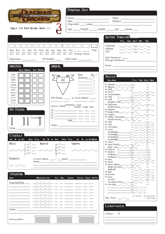 D D 3 5 Character Sheet Printable Karen C Avalos