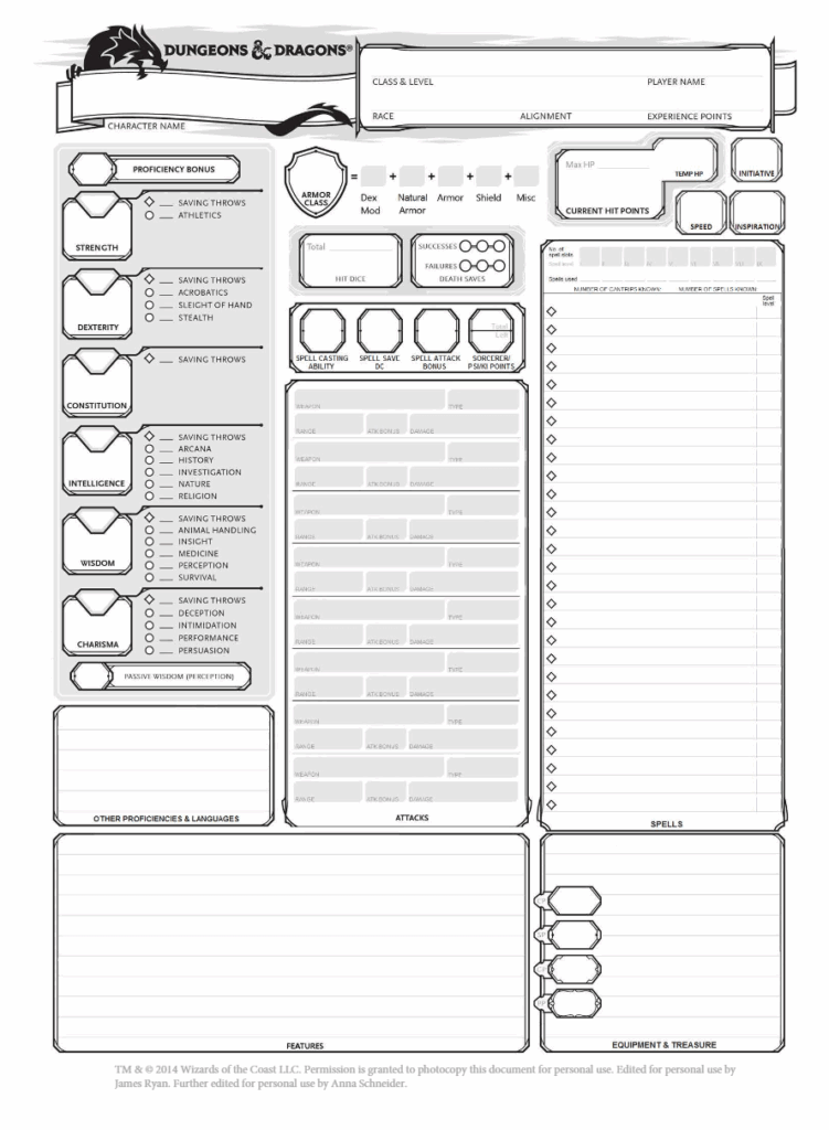 D D 5E Character Sheet Editable Printable Fillable PDF 60 OFF