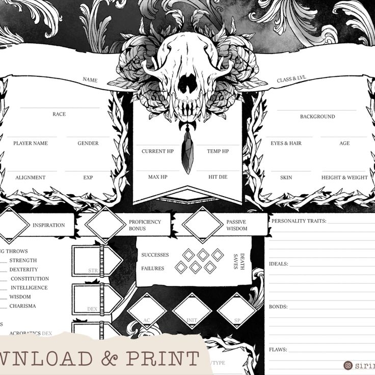 D D Character Sheet Fox Magic Custom Character Sheets Printable