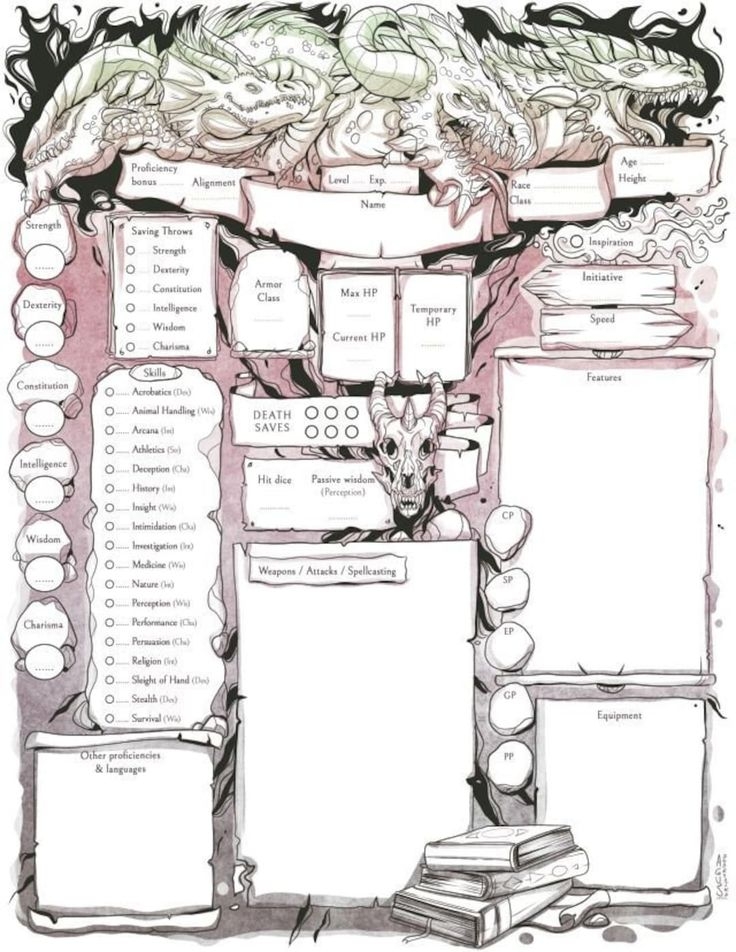 D D Character Sheets Printable Dragon Themed Dnd 5e Character Sheets 