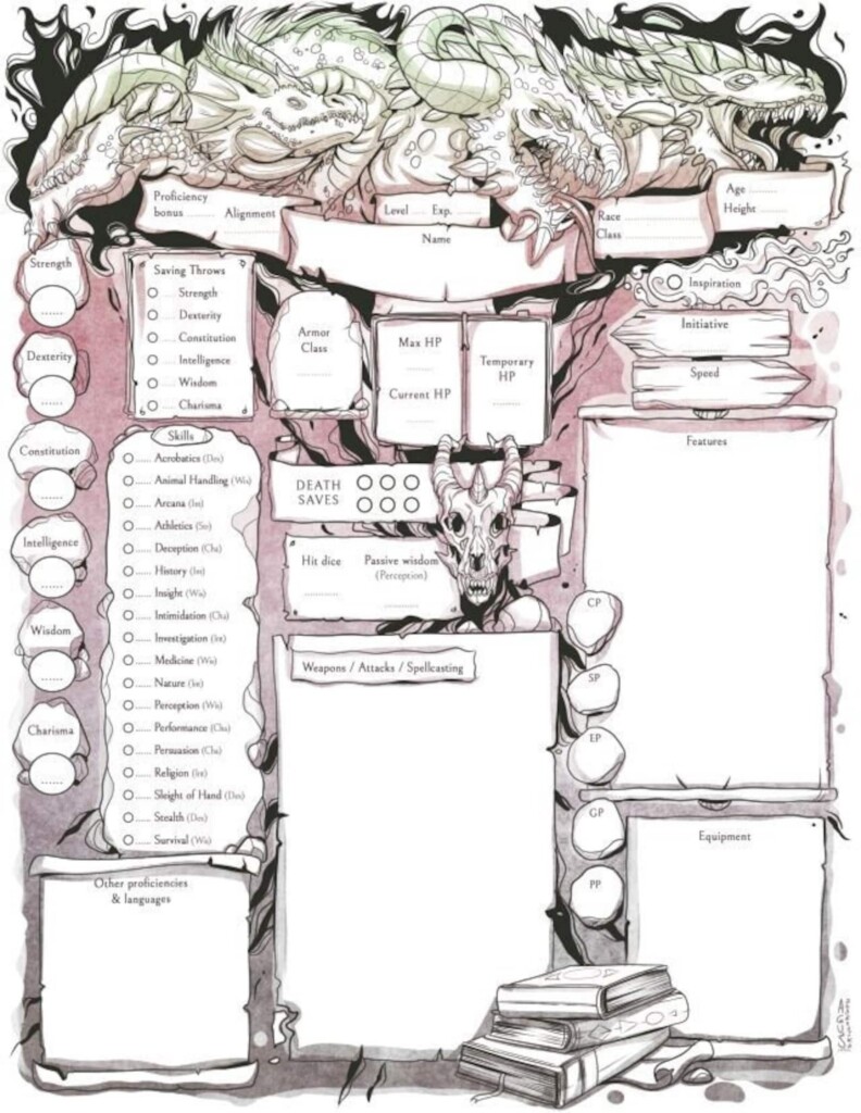 D D Character Sheets Printable Dragon Themed Dnd 5e Character Sheets 