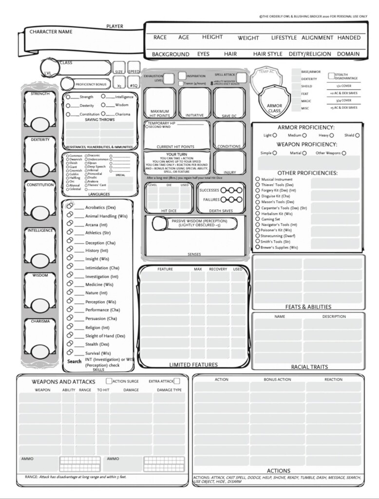 D d Printable Character Sheets