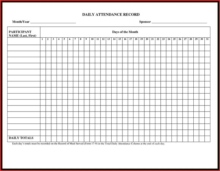 Daycare Attendance Sheet Printable