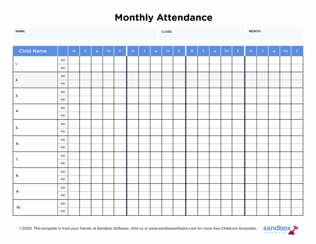 Daycare Attendance Sheet Printable Lori H Dooley
