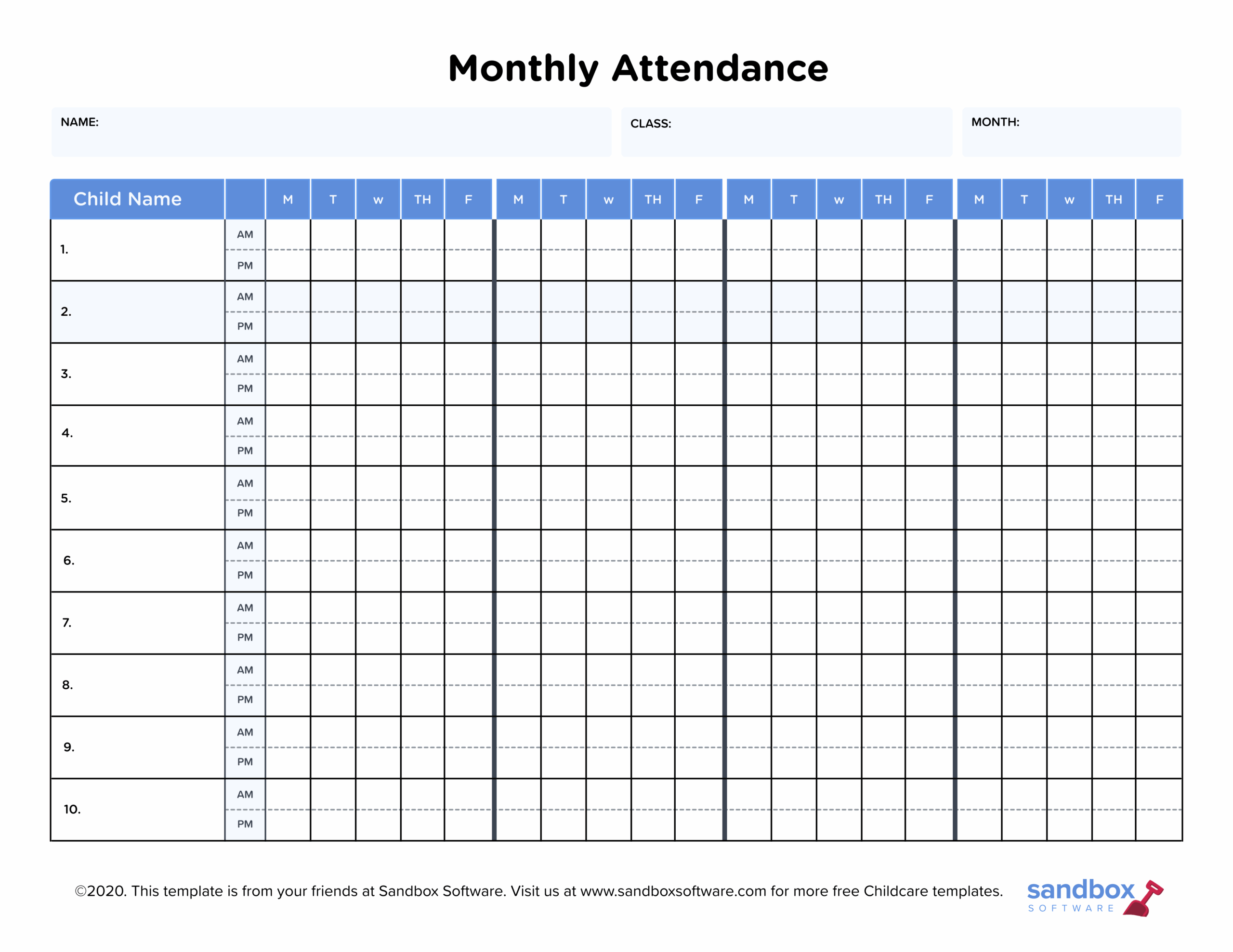 Daycare Attendance Sheet Printable Lori H Dooley