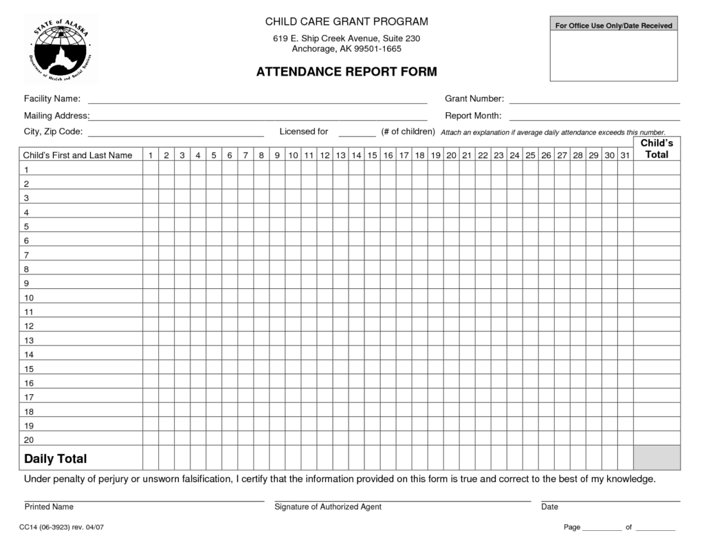 Daycare Attendance Sheet Printable Printable Templates
