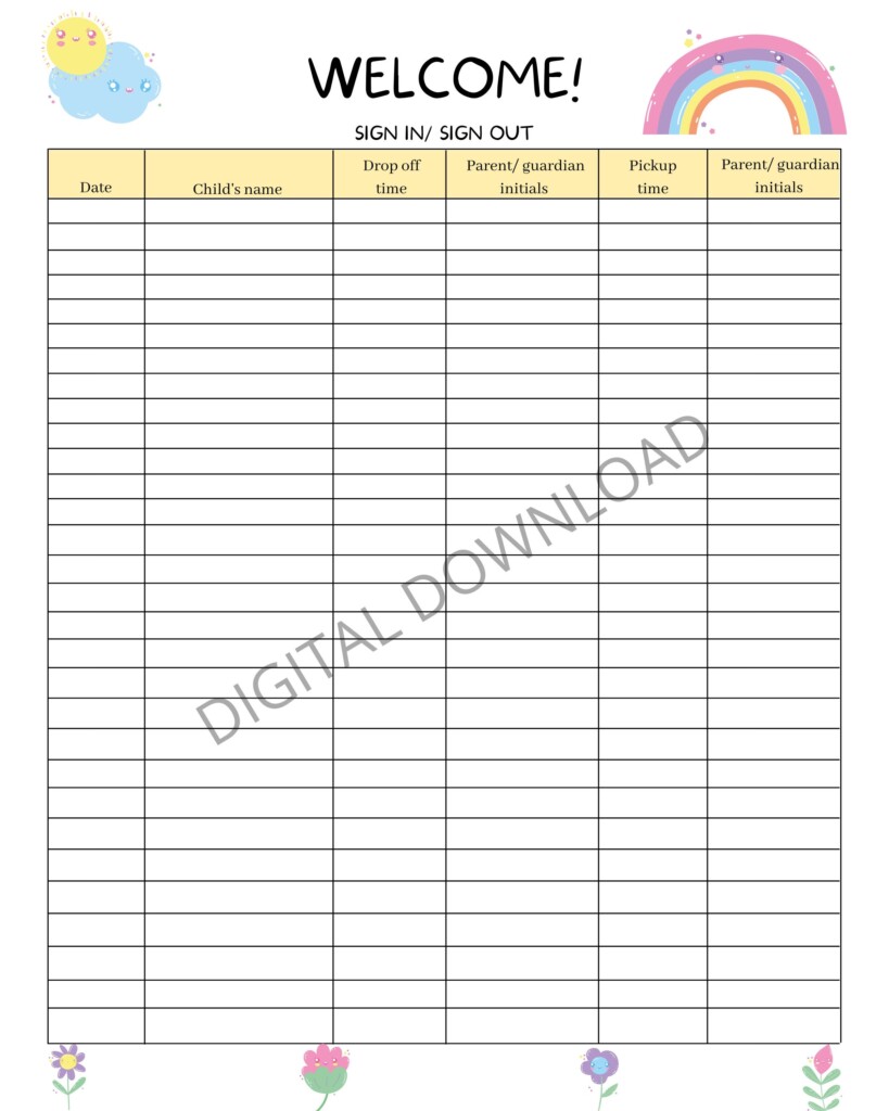 Daycare Sign In Sheet Free Printable Printable Templa Vrogue co