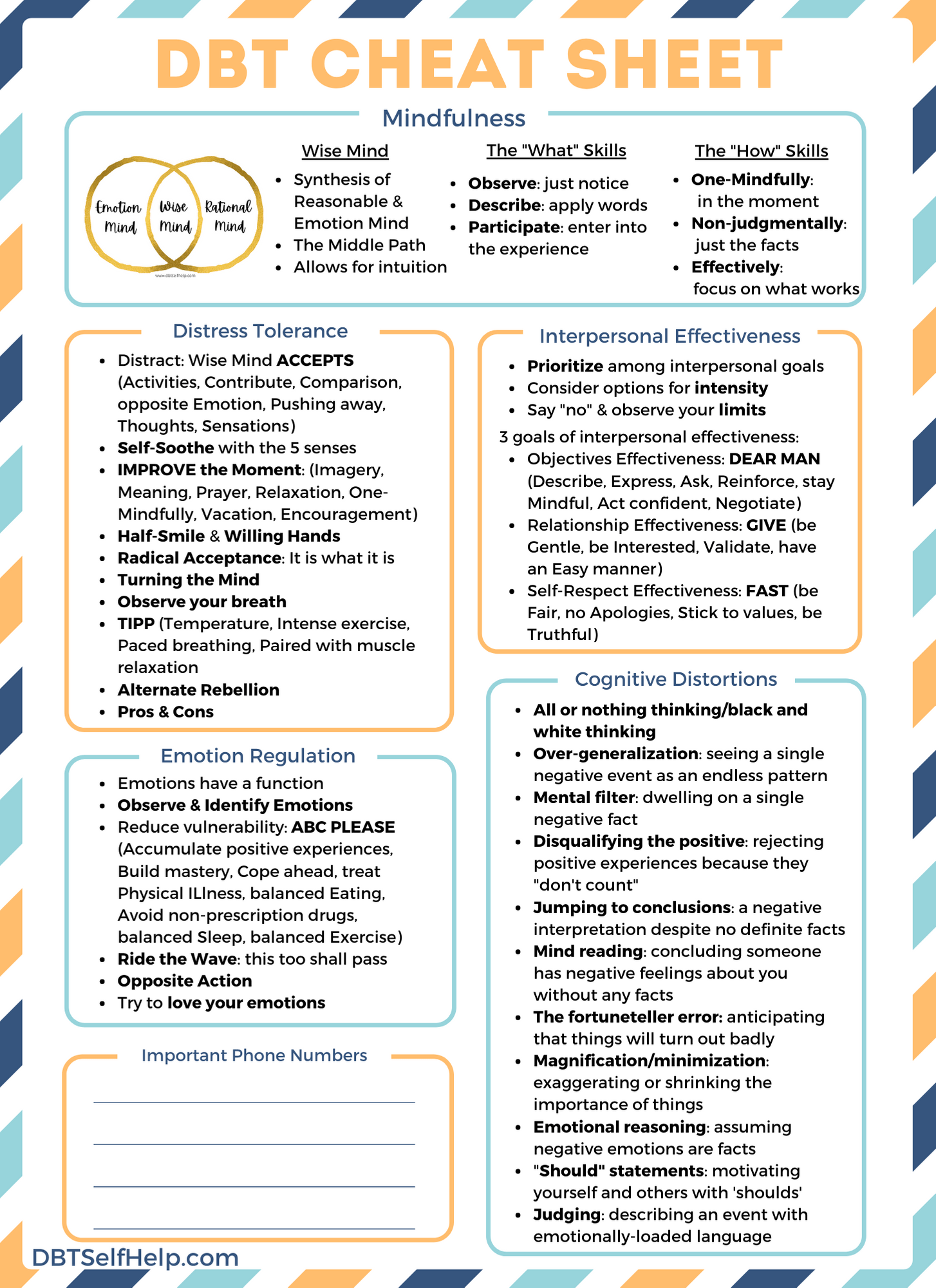 DBT Skills List DBT Self Help Free Printable