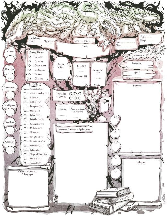 Dnd Character Sheet Printable Dragon Themed Character Sheets Custom 