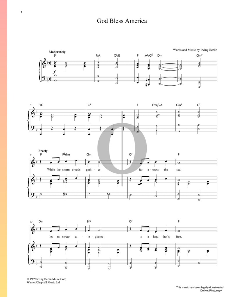 Downloadable Free Printable God Bless America Sheet Music