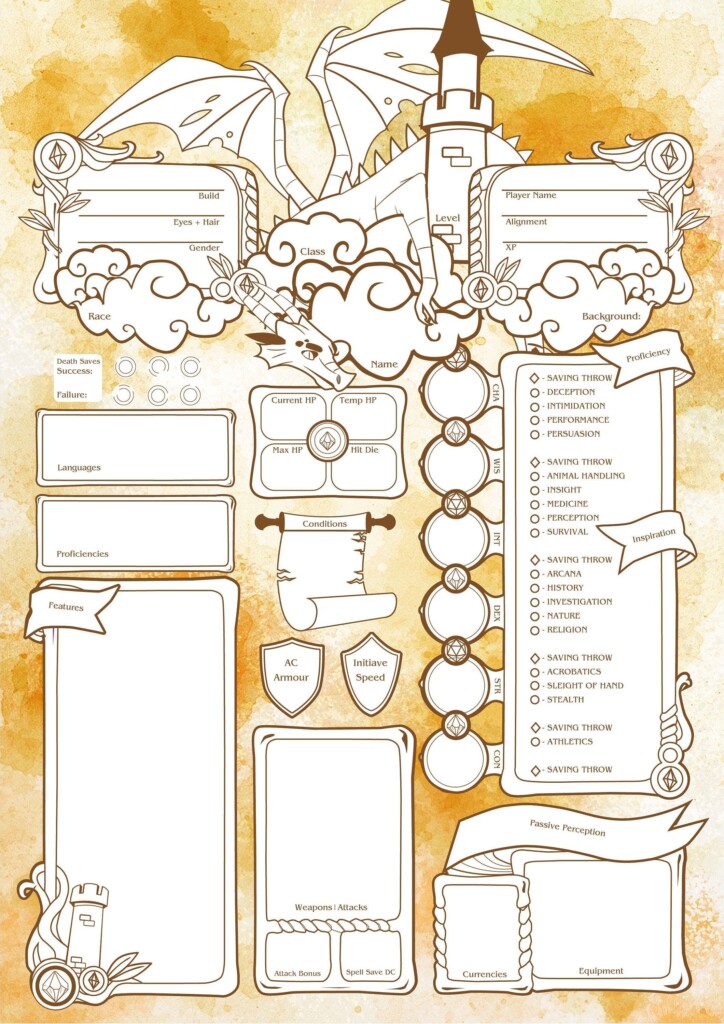 Dragon And Clouds Dnd Character Sheets D D 5e Ttrpg Printable Dnd Dnd 
