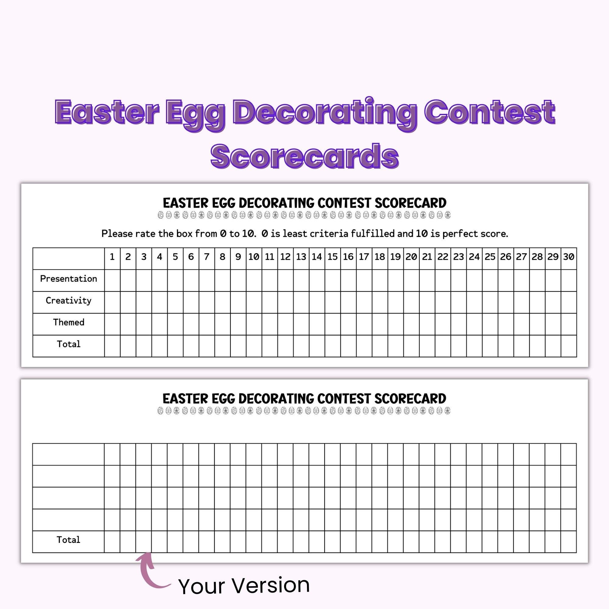 Easter Egg Decorating Contest Scorecard Template Editable Score Sheet