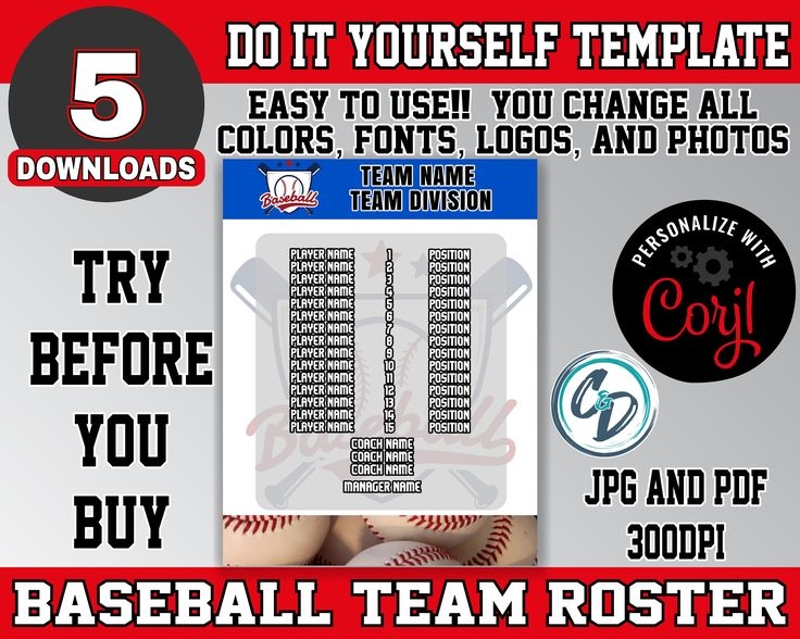 EDITABLE And PRINTABLE Baseball Roster Sheet Template Custom Etsy 