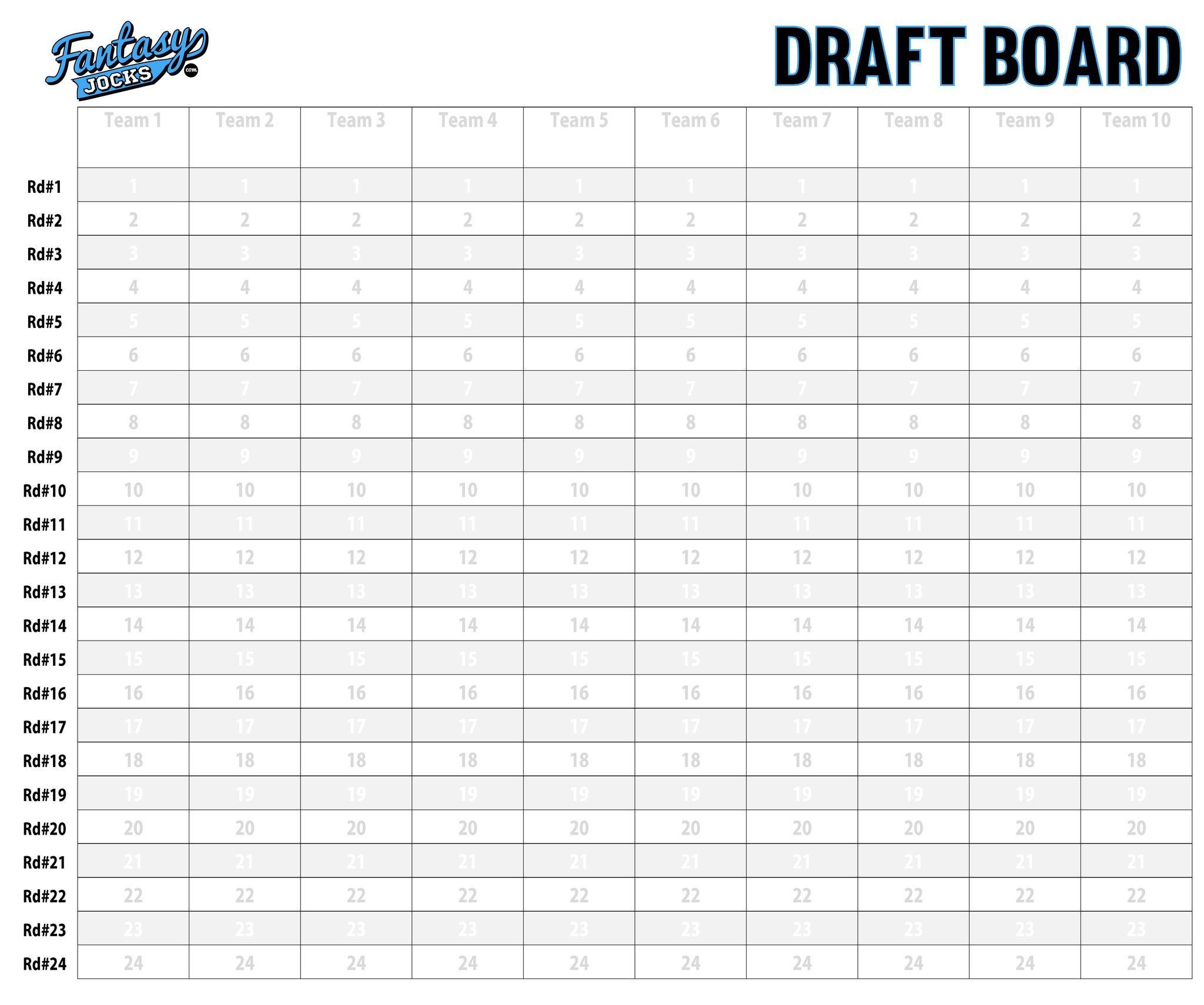Fantasy Football Draft Sheets Printable Blank