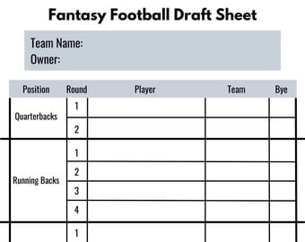 Fantasy Football Draft Sheets Printable Free Free Printable
