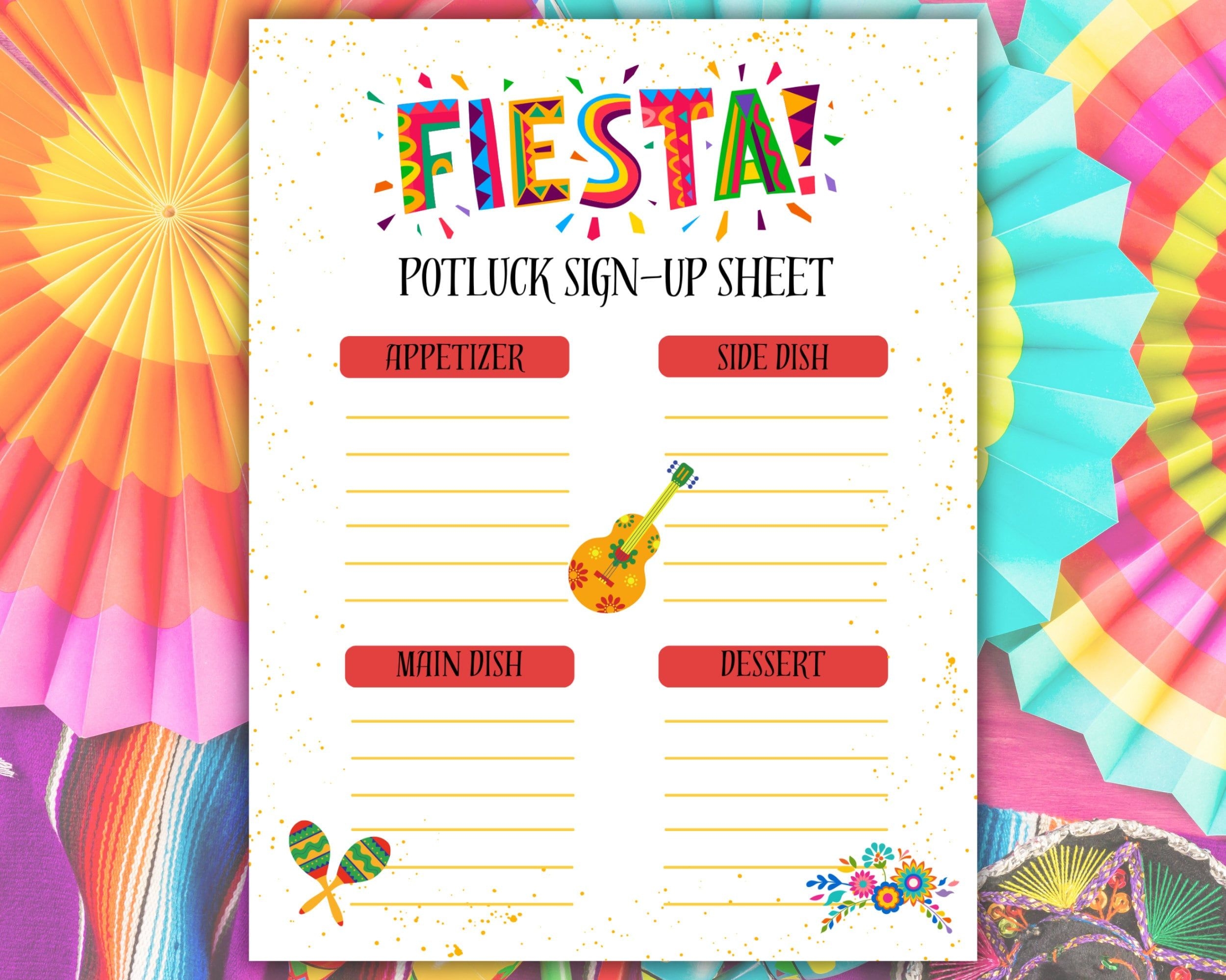 Fiesta Potluck Sign Up Sheet Fiesta Sign Up Form Cinco De Mayo