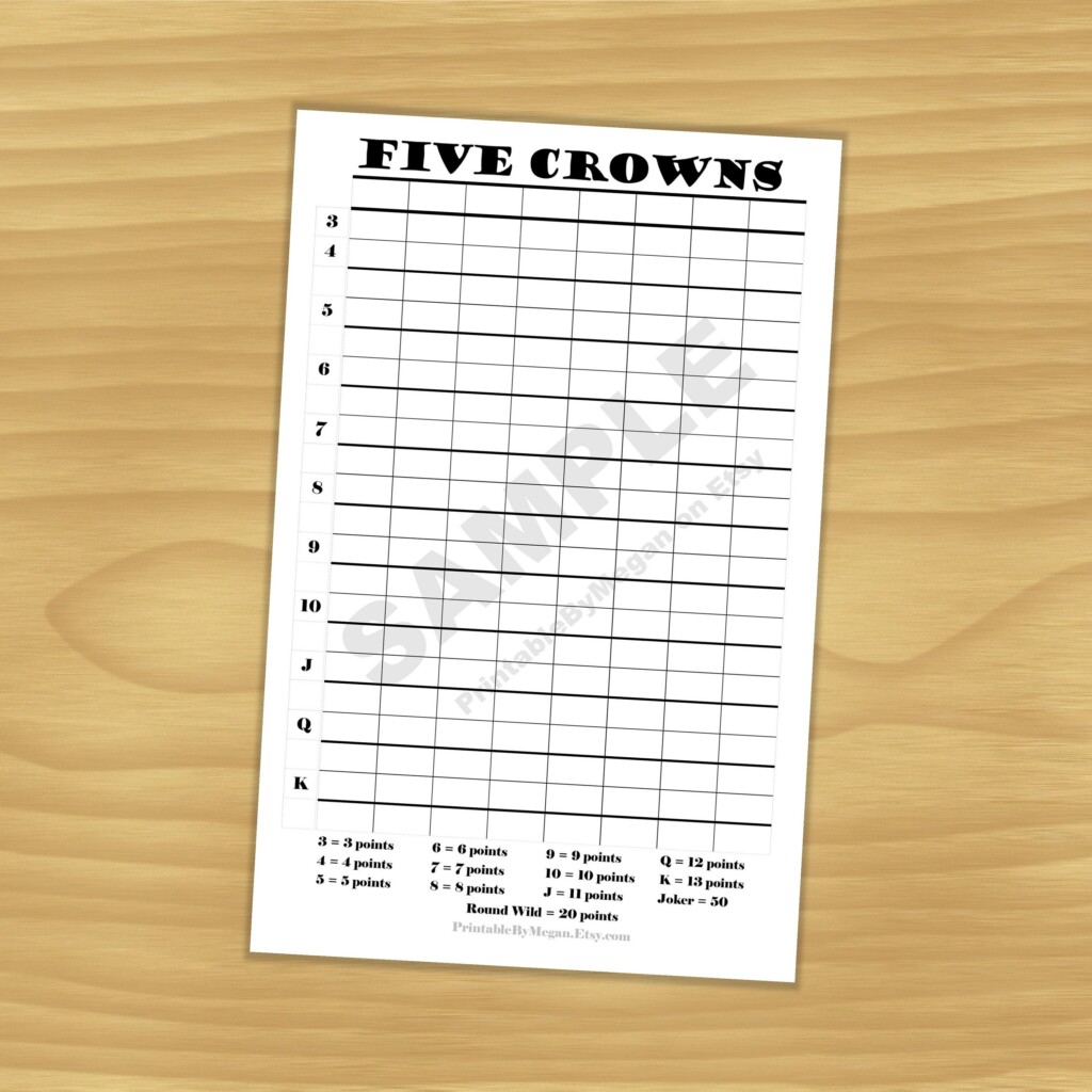 Five Crowns Score Sheet Five Crowns Score Card Etsy Card Games 