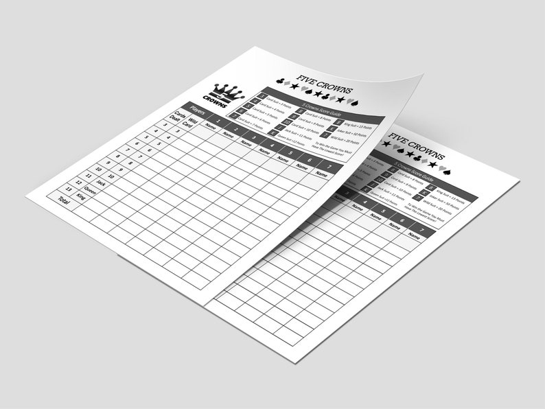 Five Crowns Score Sheet Printable PDF Editable Source File Etsy