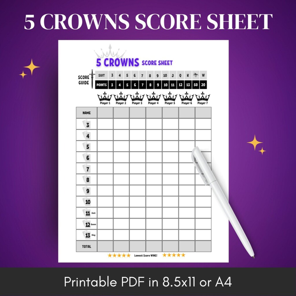 Five Crowns Score Sheet Printable Score Sheet Instant Download 5 