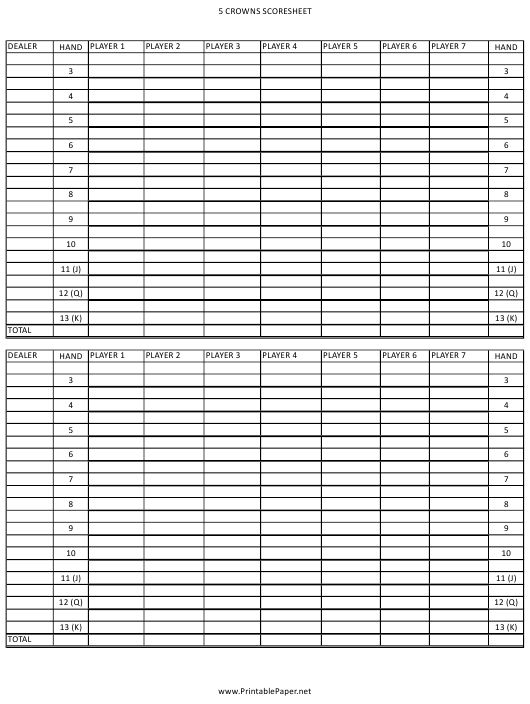 Five Crowns Score Sheet Template Download Printable PDF Templates 