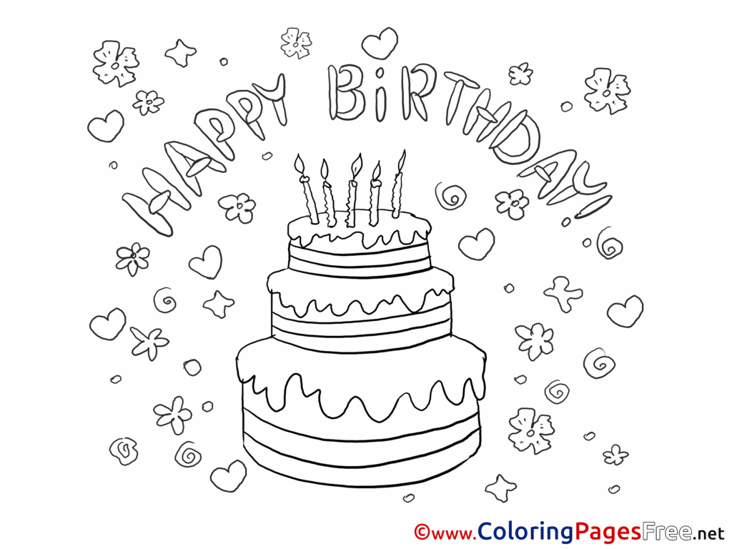 Flowers Cake Printable Happy Birthday Coloring Sheets