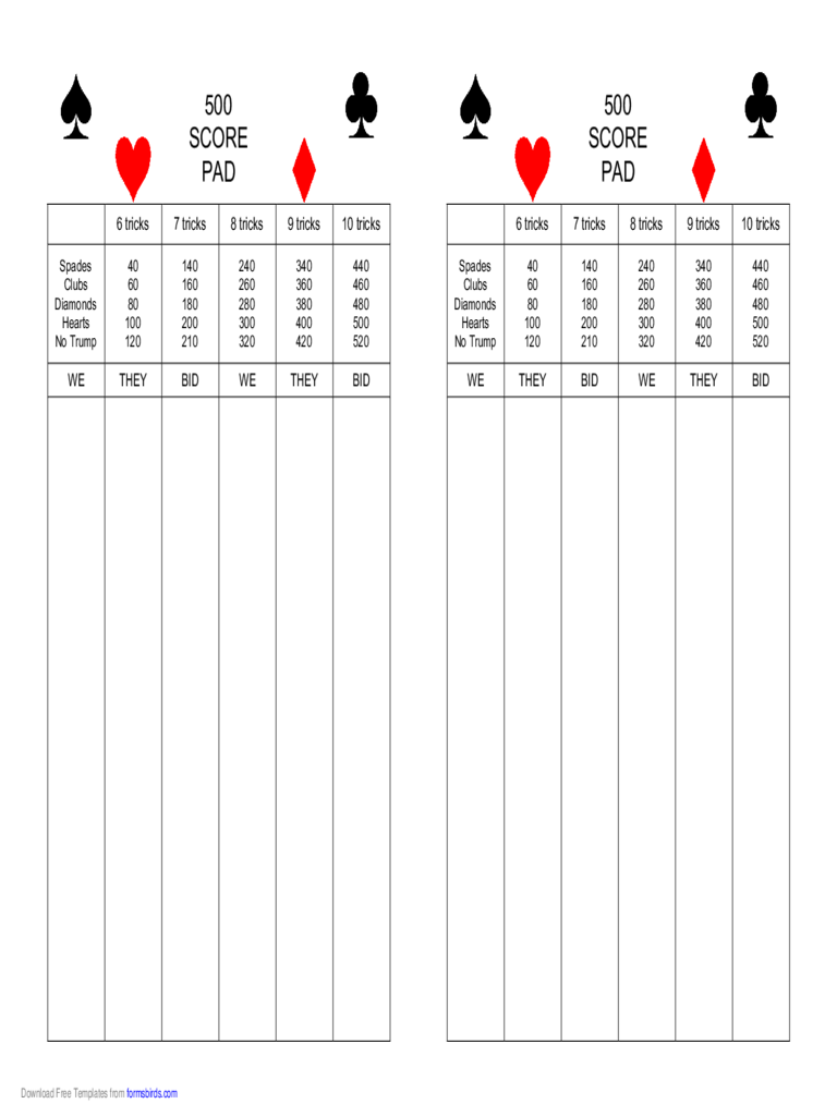 Free Printable 500 Card Game Score Sheets Free Printable Card