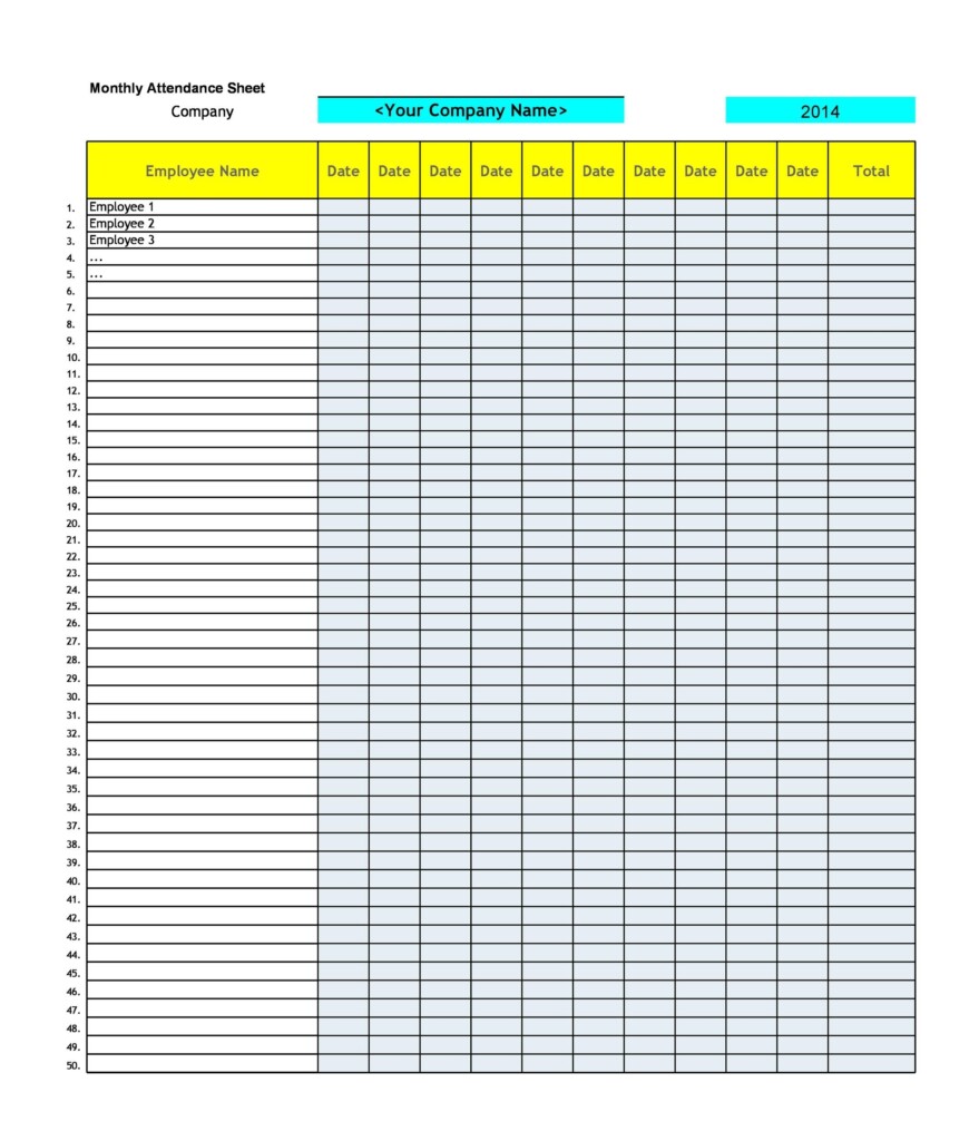 Free Printable Attendance Sheet Template Printable Templates