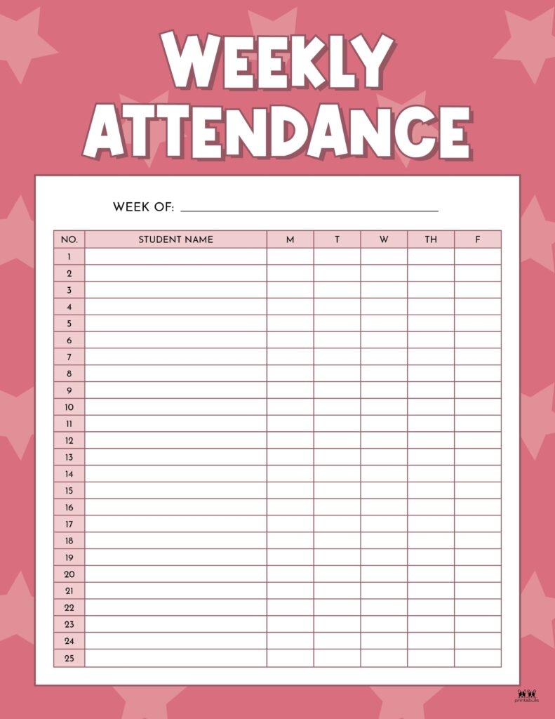 Free Printable Attendance Sheets For School Or Homeschool 41 OFF