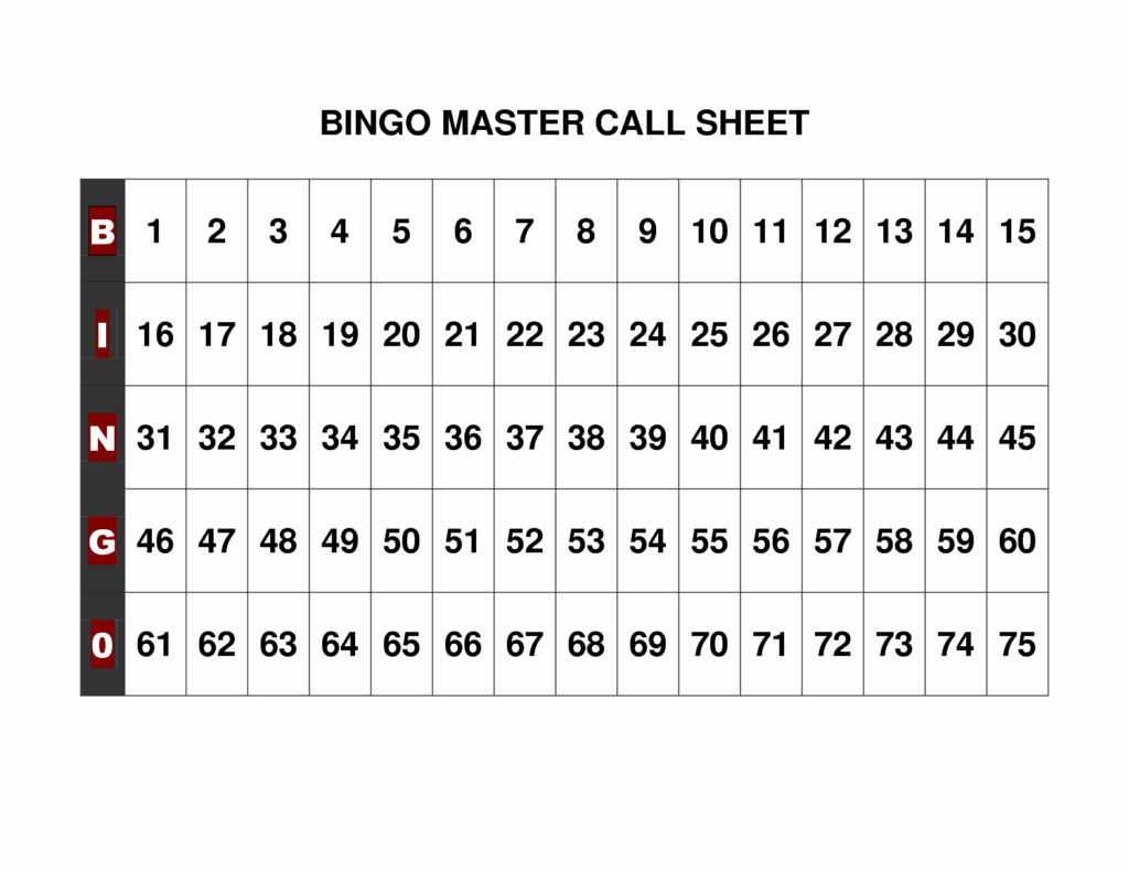 Free Printable Bingo Call Sheet Bingo Bingo Calls Free Free 