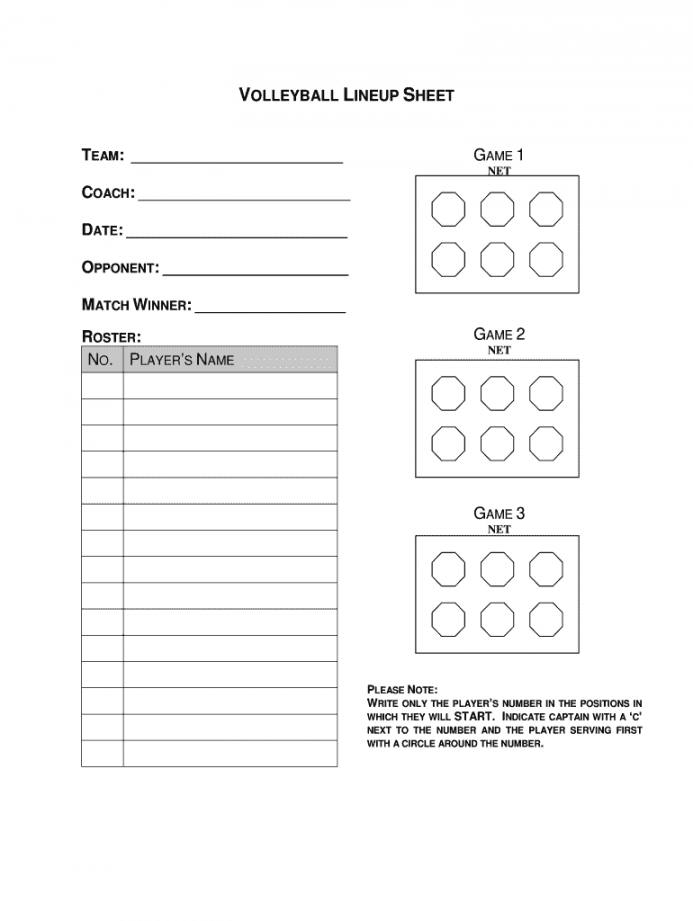 Free Printable Blank Volleyball Lineup Sheet FREE Printable HQ