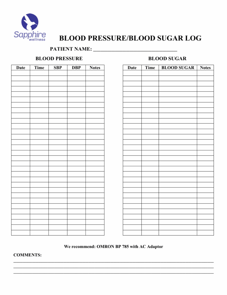 Free Printable Blood Pressure And Blood Sugar Log Sheet