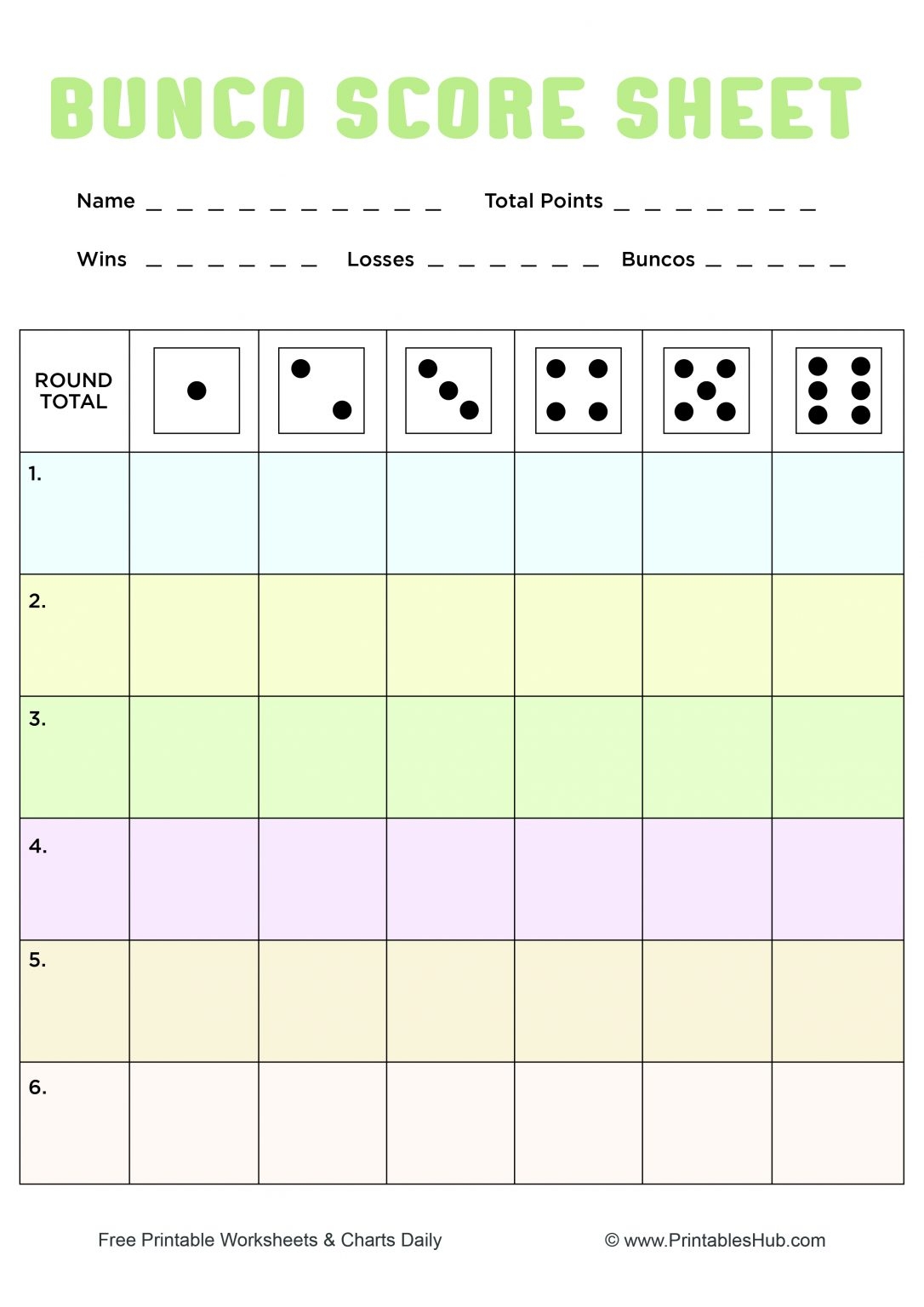 Free Printable Bunco Score Sheets Table Tally Sheet PDF