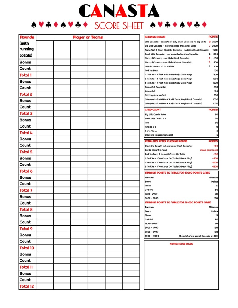 Free Printable Canasta Score Sheet FREE Printable HQ