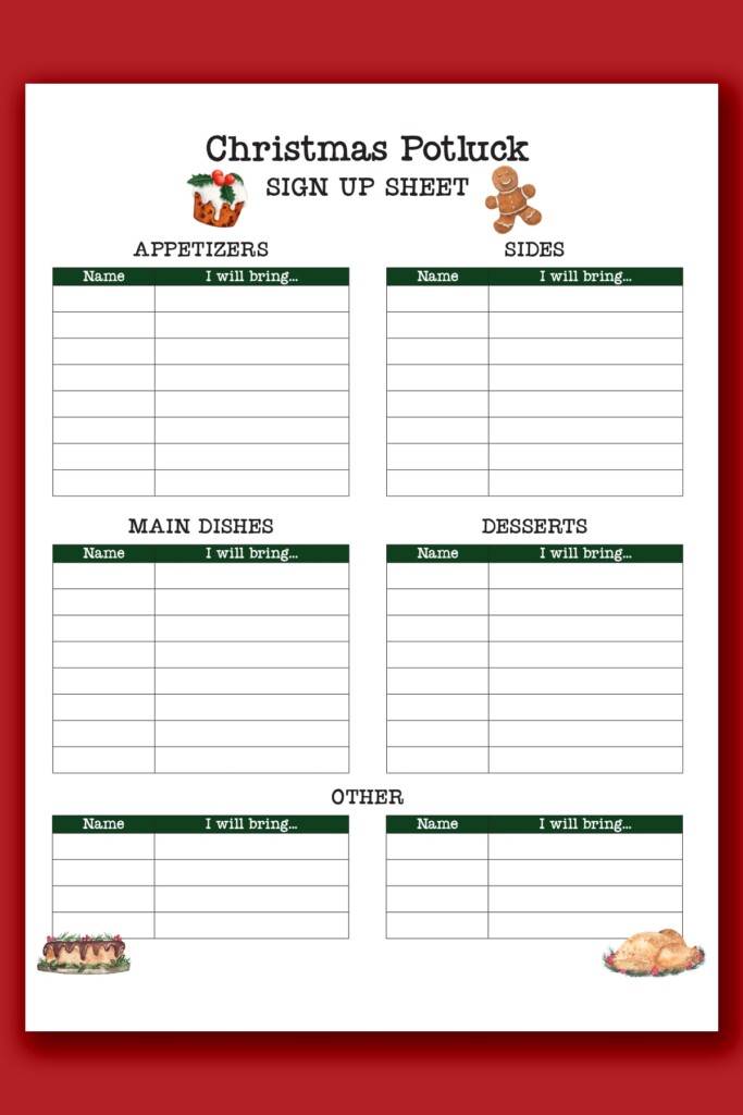 Free Printable Christmas Potluck Sign Up Sheet Template Word 
