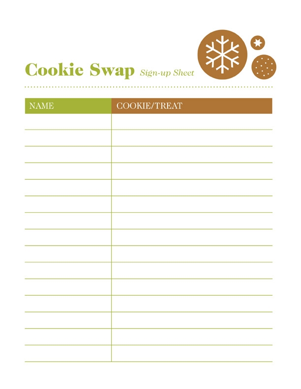 Free Printable Cookie Exchange Sign Up Sheet