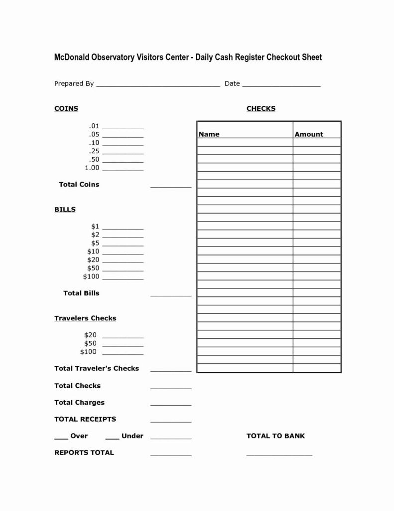 Free Printable Daily Cash Drawer Count Sheet Printable Word Searches