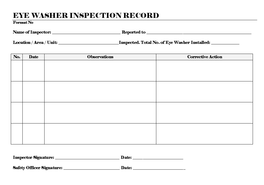 Free Printable Eye Wash Station Inspection Sheet