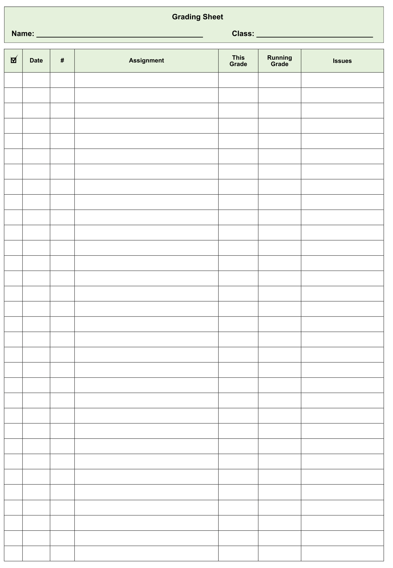 Free Printable Grading Sheets