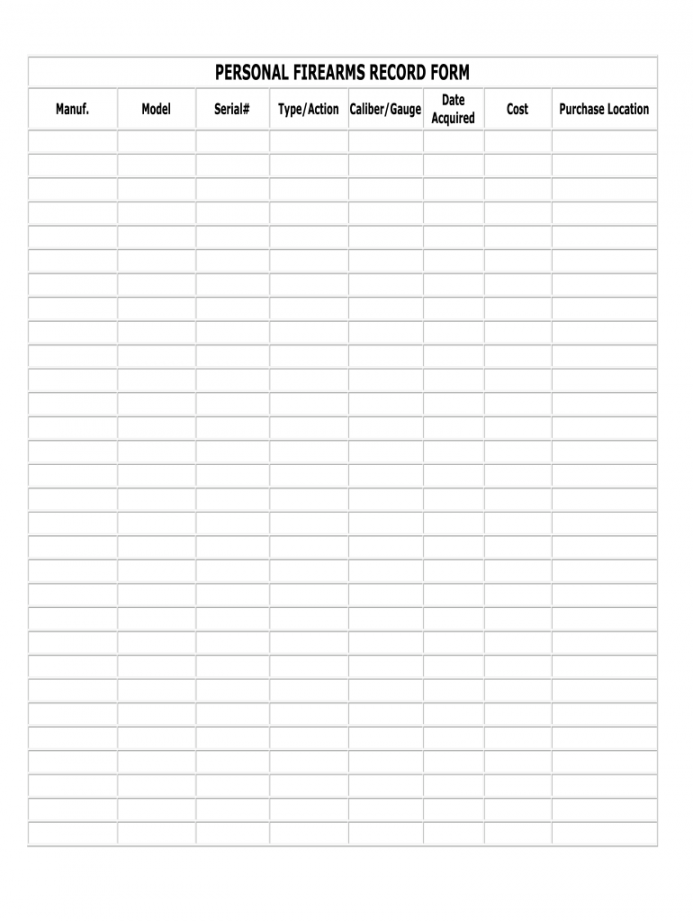 Free Printable Gun Inventory Sheet FREE Printable A Z