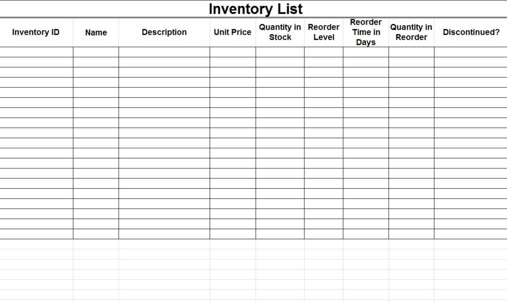 Free Printable Inventory Sheets Db excel