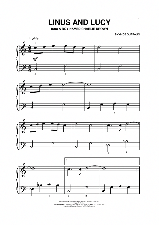Free Printable Linus And Lucy Piano Sheet Music