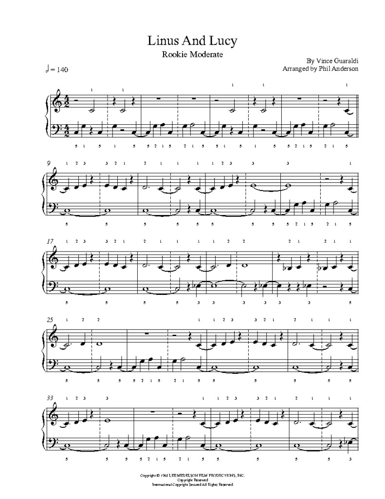 Free Printable Linus And Lucy Piano Sheet Music