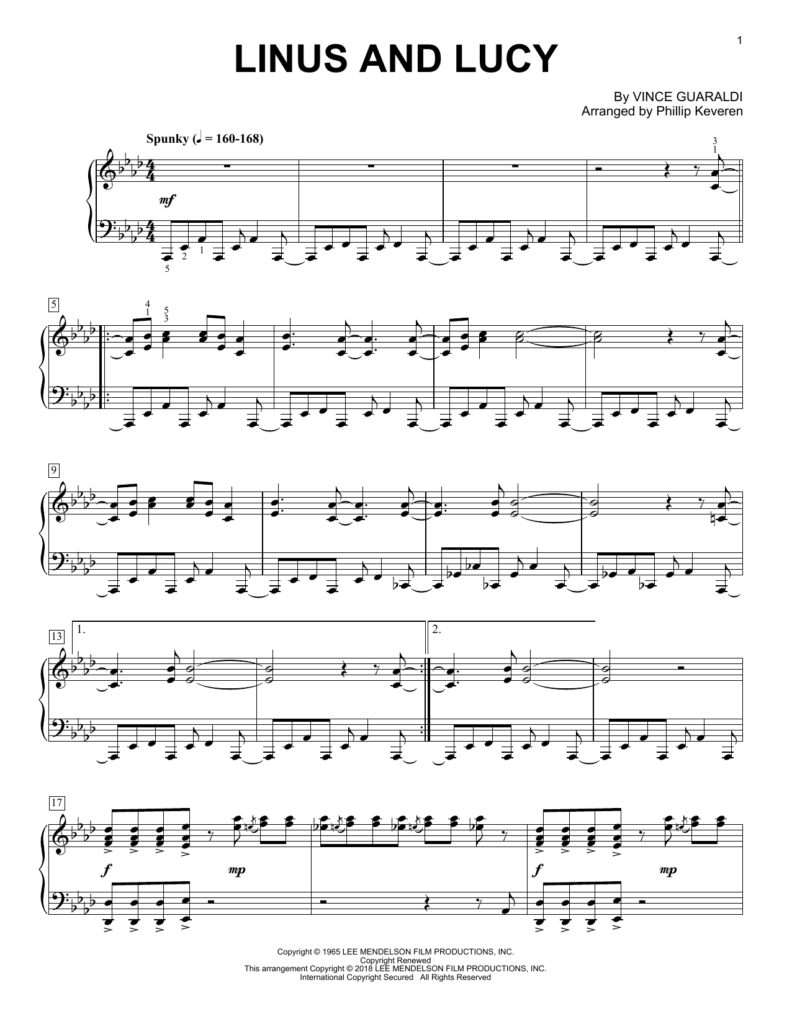 Free Printable Linus And Lucy Piano Sheet Music Printable Word Searches