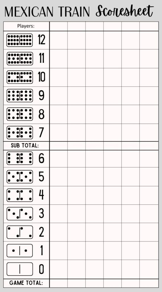 Free Printable Mexican Train Domino Scoresheet PDF Mexican Train 