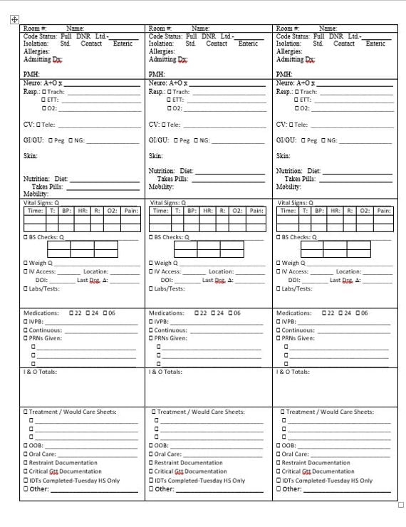 Free Printable Nursing Report Sheet Pdf