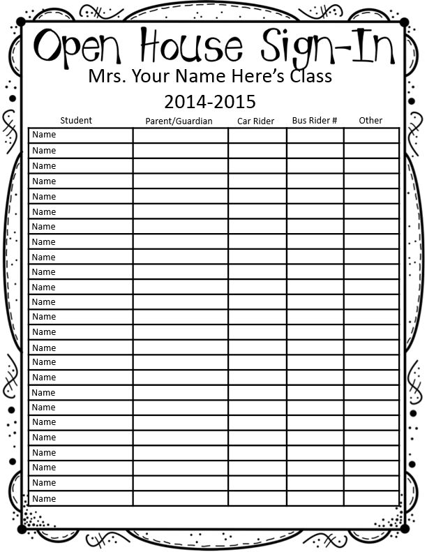 Free Printable Open House Sign In Sheets Printable Sight Words List
