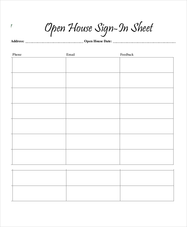 Free Printable Open House Sign In Sheets