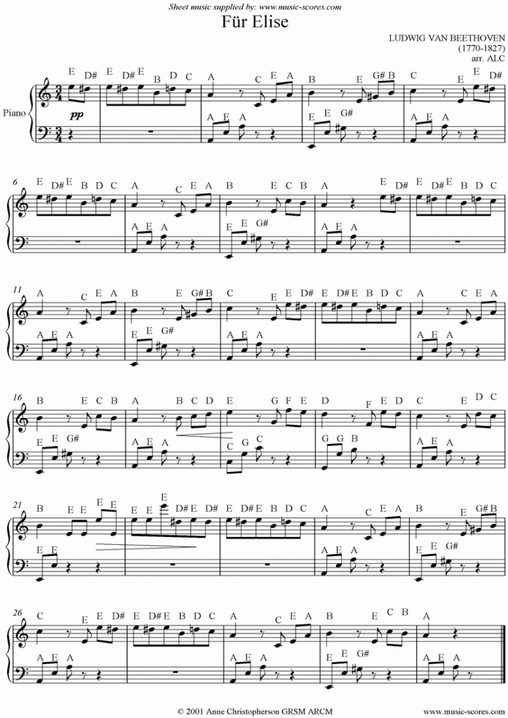 Free Printable Piano Sheet Music Fur Elise Free Printable