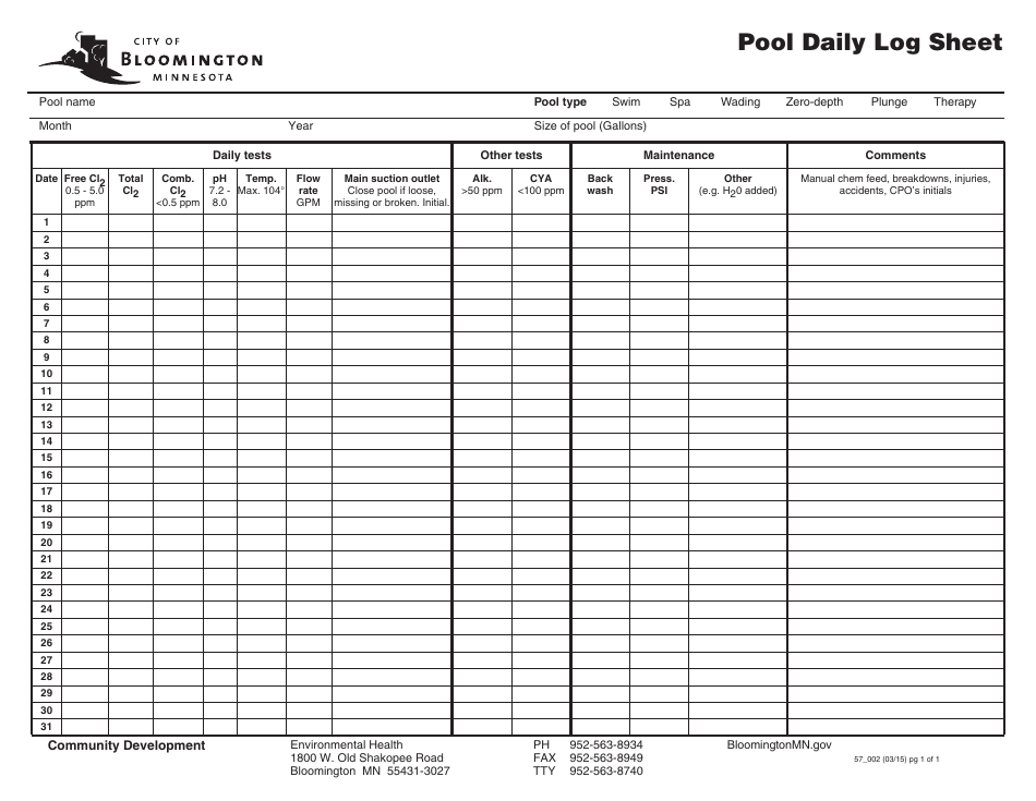 Free Printable Pool Log Sheet Printable Templates By Nora Sexiezpix