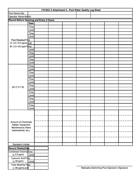 Free Printable Pool Log Sheet